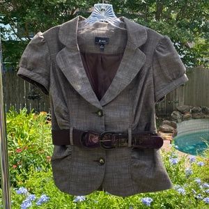 B Wear XL brown puff sleeve short sleeve blazer w/removable belt